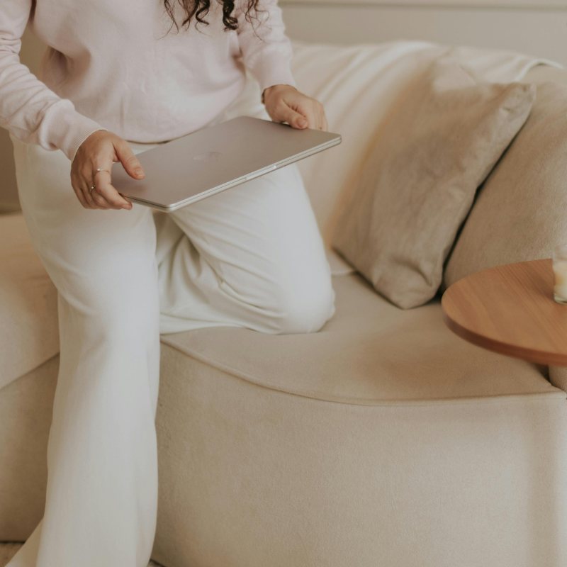 Relaxed at home with a laptop