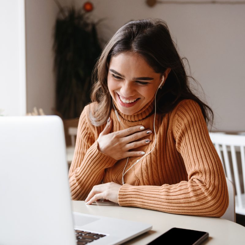 Woman smiling on a video call