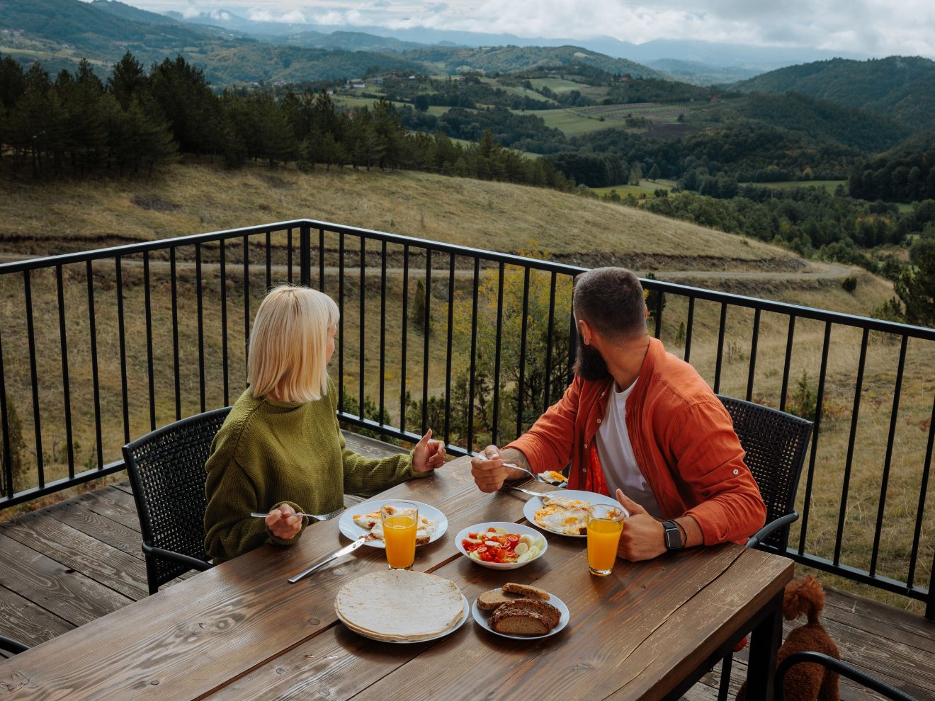 Breakfast on a terrace overlooking the hills